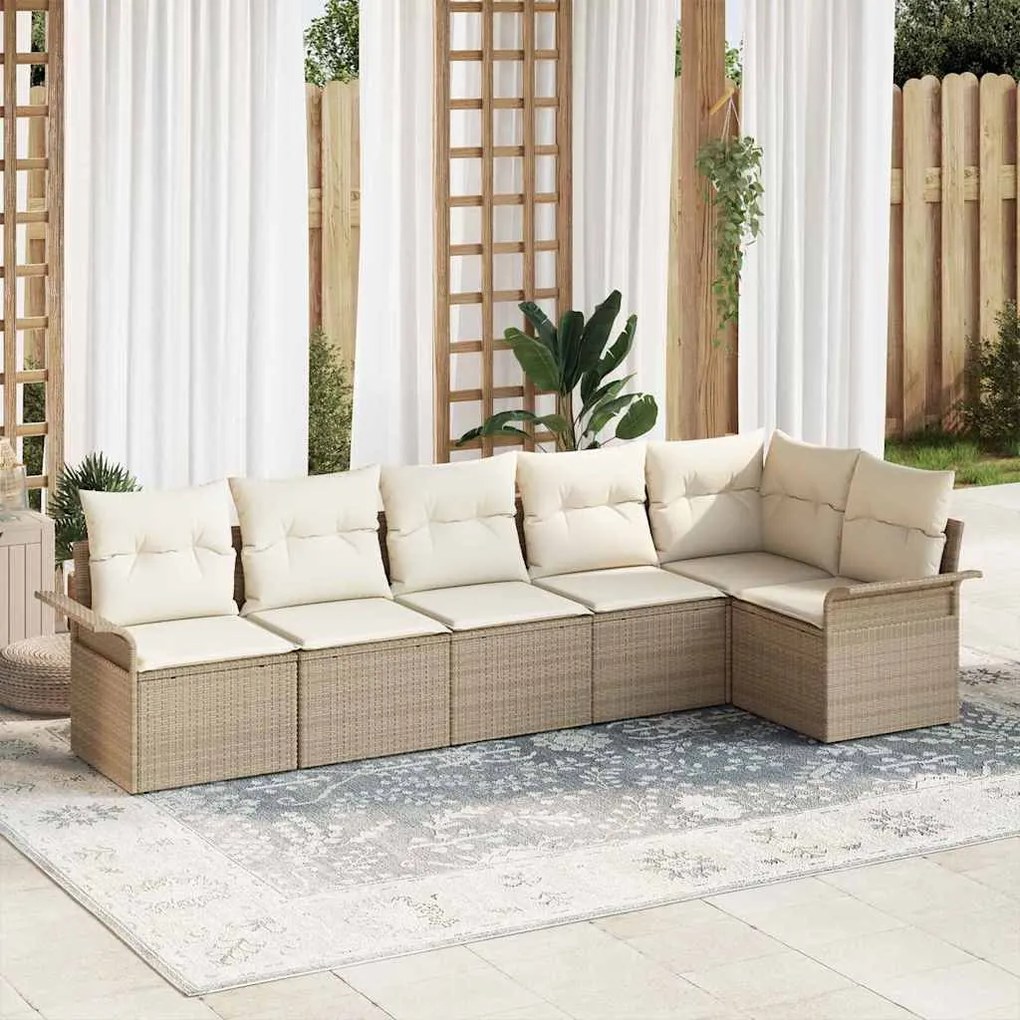 Conjunto de Sofá de Jardim vidaXL 6 Peças com Almofadas Bege Rattan