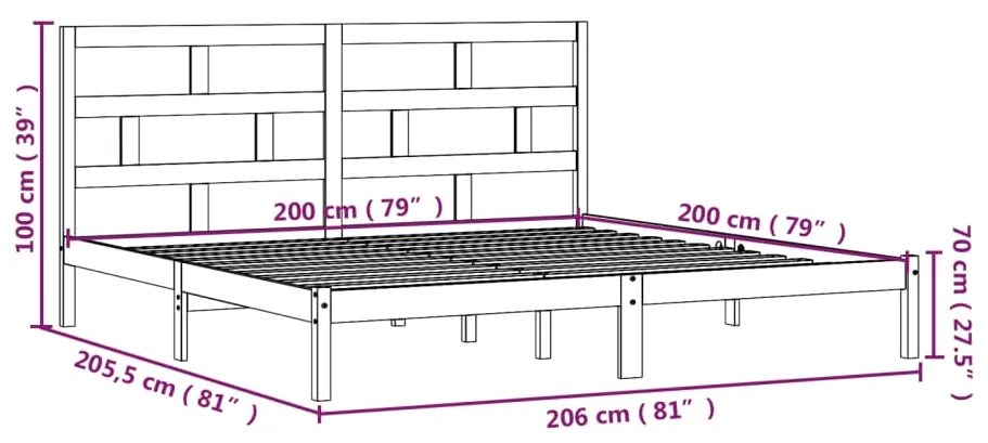 Estrutura de cama 200x200 cm pinho maciço cinzento