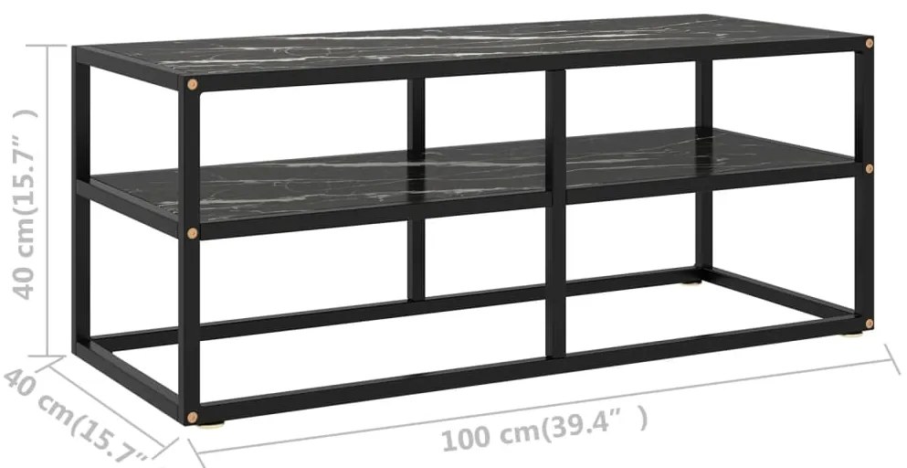 Móvel de TV 100x40x40 cm vidro mármore preto