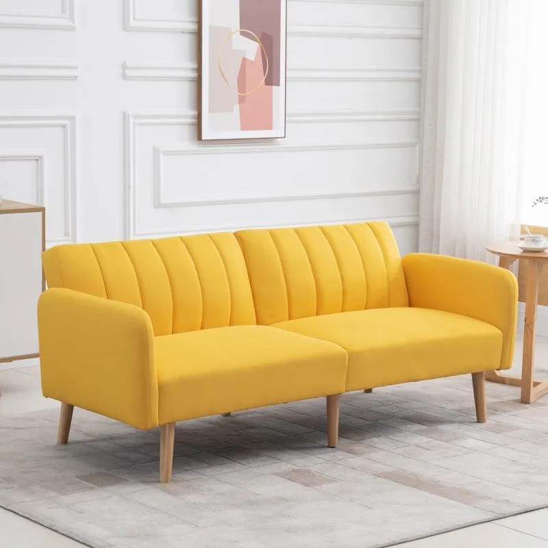 Sofá Cama de 2 Lugares com Encosto Ajustável - Amarelo - Design Escand