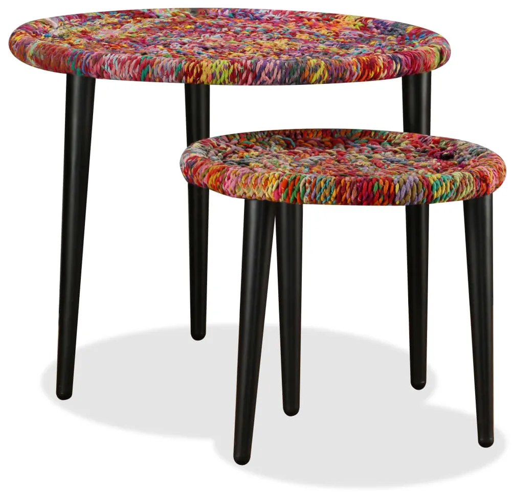 Conjunto mesas de centro 2 pcs detalhes chindi multicor