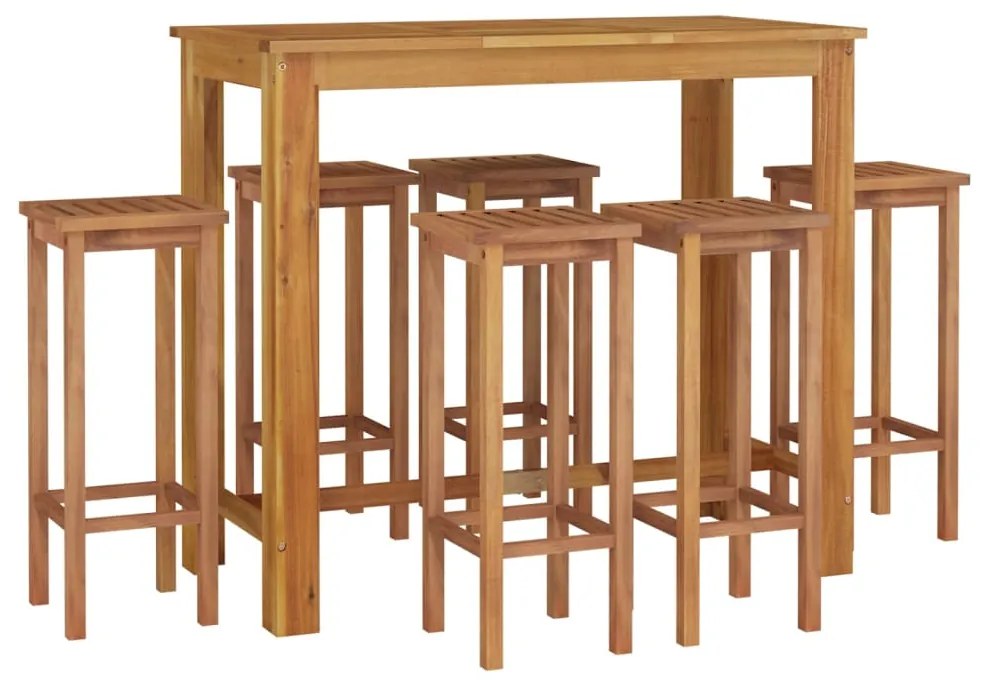 7 pcs Conjunto de bar para jardim madeira de acácia maciça