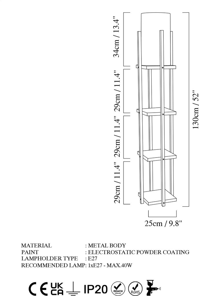 Candeeiro de Pé 7111 – Preto – 25 x 25 x 130 cm