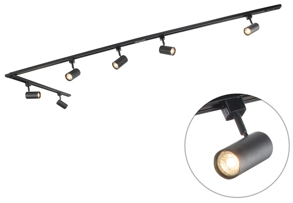 Sistema de iluminação de trilho moderno com 6 focos preto 1-fase 286cm - Iconic Jeana