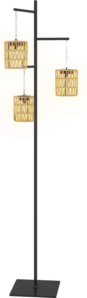 Outsunny Luminária Solar de Chão Rattan com Sensor de Luz 3 Lâmpadas Automática Estilo Boho IP44 Resistente a respingos | Aosom Portugal