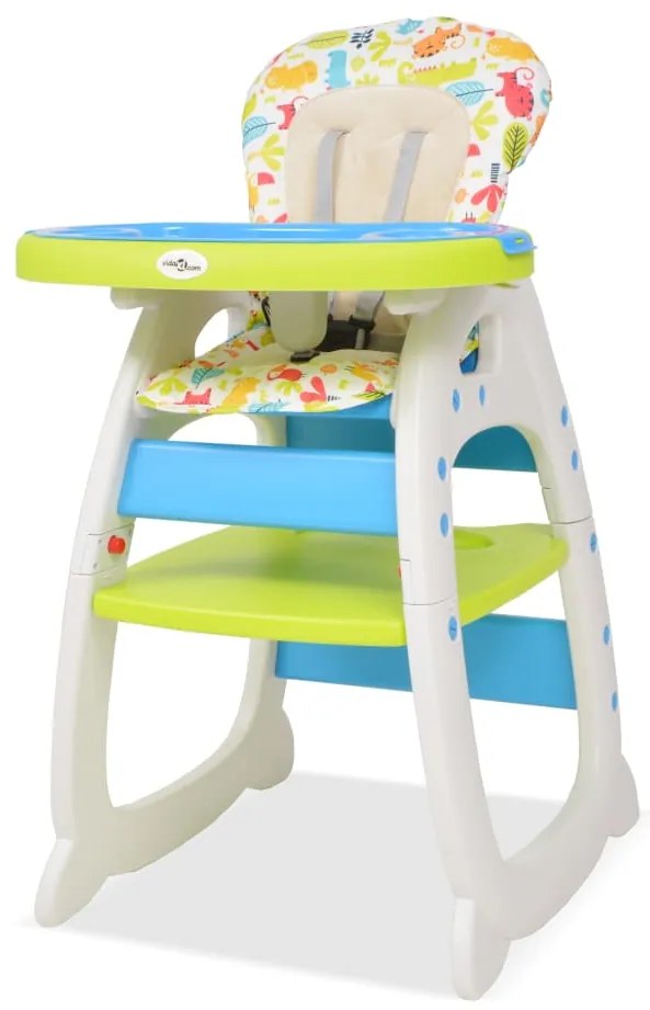 10142 vidaXL Cadeira de refeição conversível 3 em 1 com mesa azul e verde