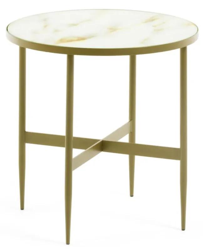 Kave Home - Mesa de apoio Elisenda vidro branco e estrutura de aço acabamento dourado Ø 50 cm