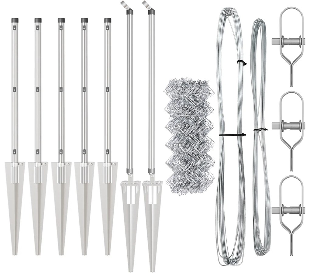 Cerca de Corrente com 7 Postes Espirais 1x10 m Aço Galvanizado