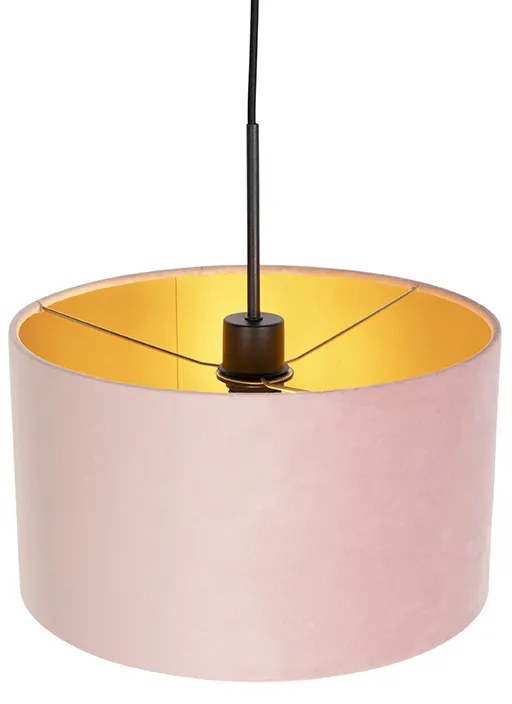 Candeeiro de suspensão com abajur de veludo rosa e dourado 35 cm - Combi Country / Rústico