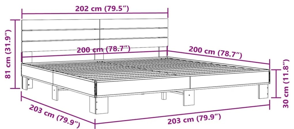 Estrutura de cama 200x200 cm derivados de madeira/metal preto