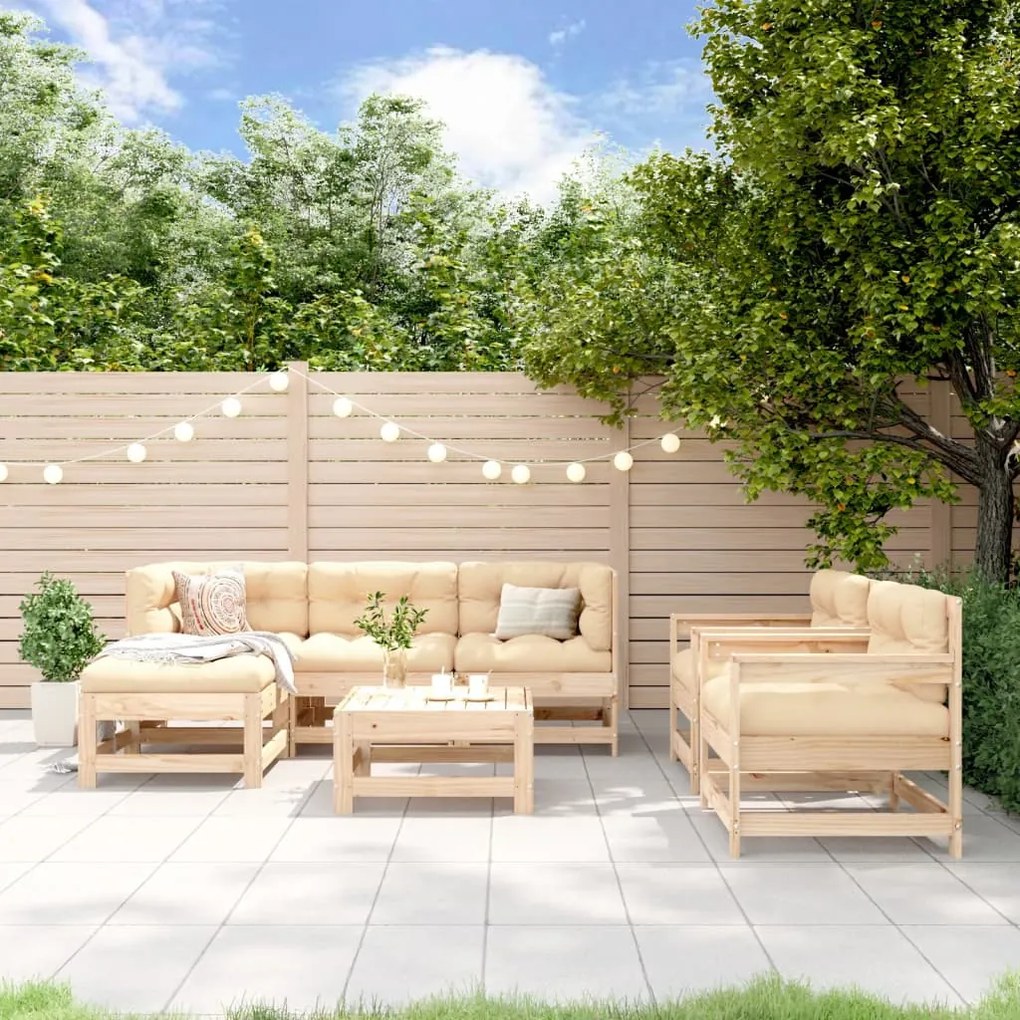 7 pcs conjunto lounge de jardim pinho maciço