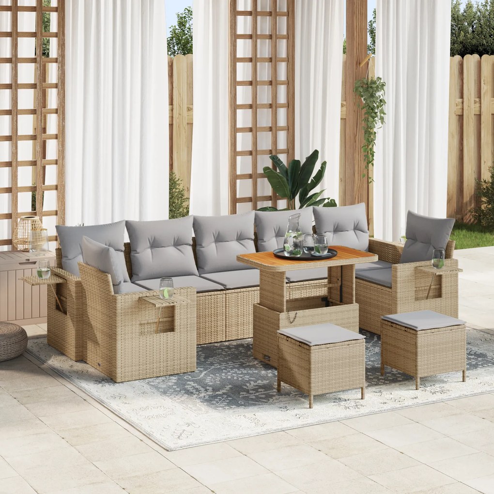 Conjunto de Sofá de Jardim de 10 Peças com Almofadas Bege Rattan de Po
