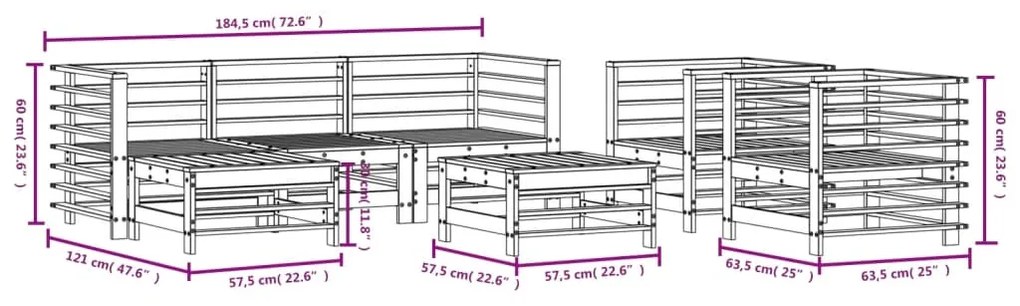 7 pcs conjunto lounge de jardim madeira de pinho impregnada