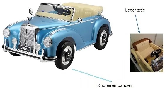 Carro Elétrico infantil Bateria Mercedes 300S 12v, módulo de música, banco em pele, pneus de borracha EVA Azul
