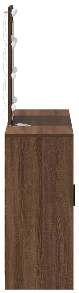 Mesa de Maquiagem vidaXL com Luzes LED Castanho Carvalho 102x33x135 cm