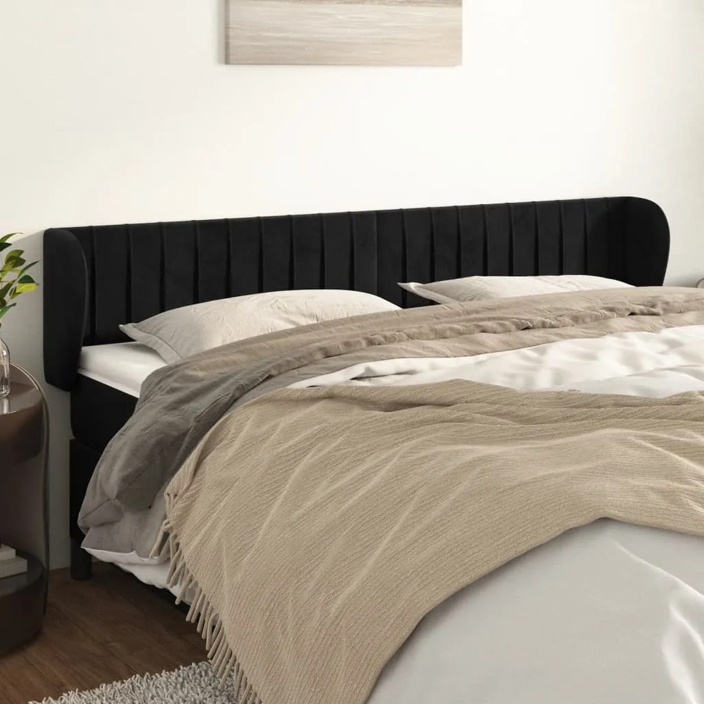 Cabeceira de cama c/ abas veludo 163x23x78/88 cm preto
