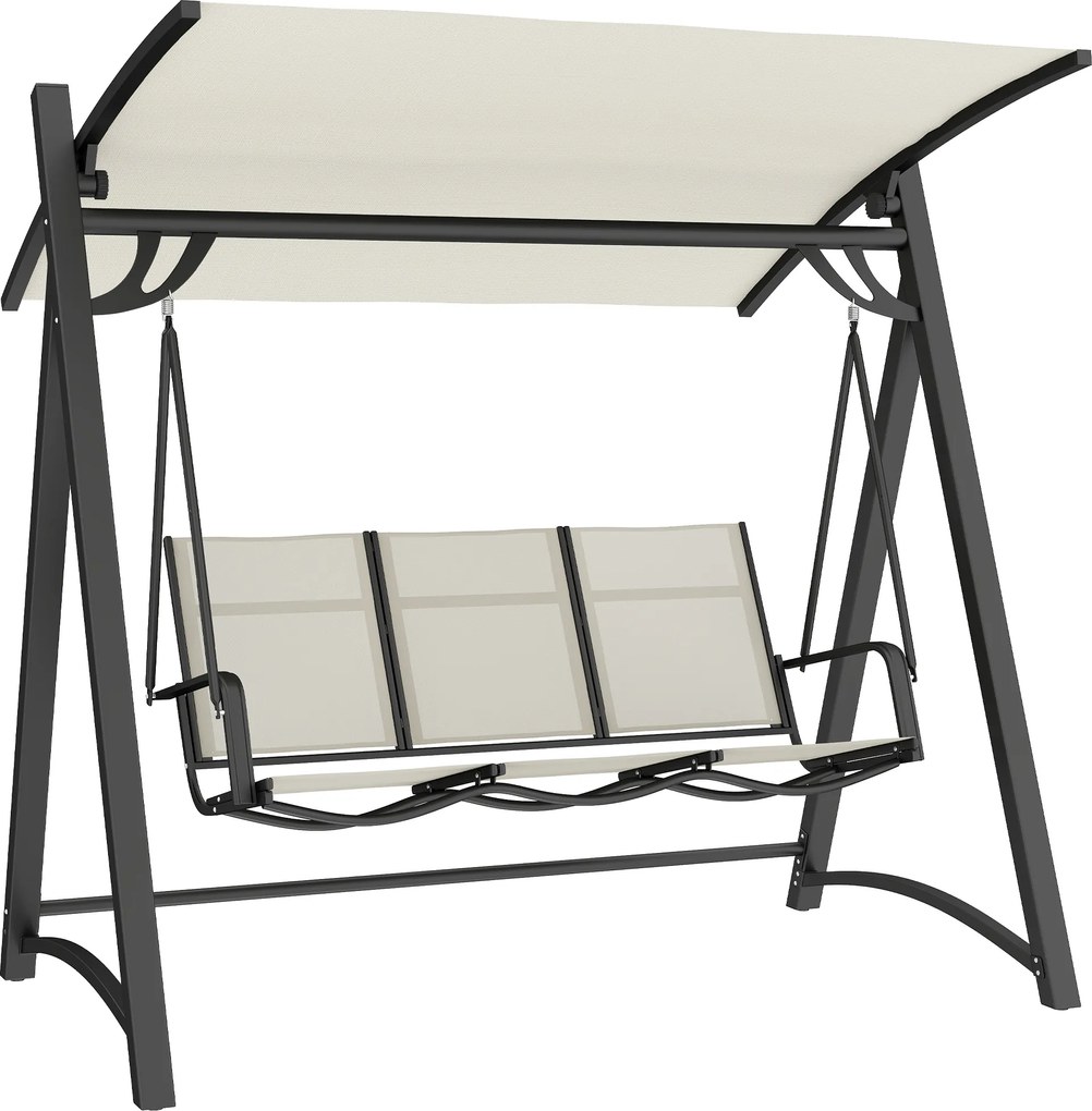 Outsunny Baloiço de Jardim de 3 Lugares com Teto Ajustável UPF50+ Assento Transpirável e Estrutura em Metal 188x130x183 cm Creme | Aosom Portugal