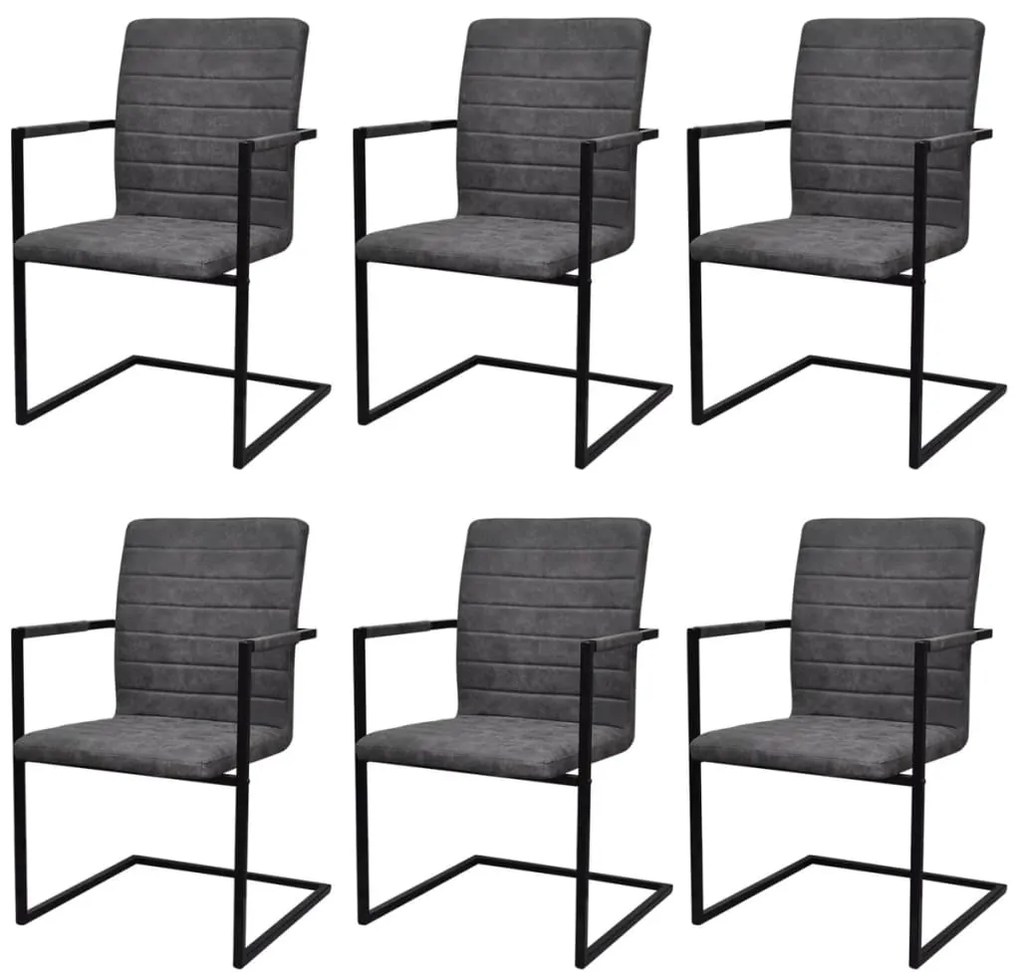 vidaXL Cadeiras de jantar cantilever 6 pcs couro artificial cinzento escuro