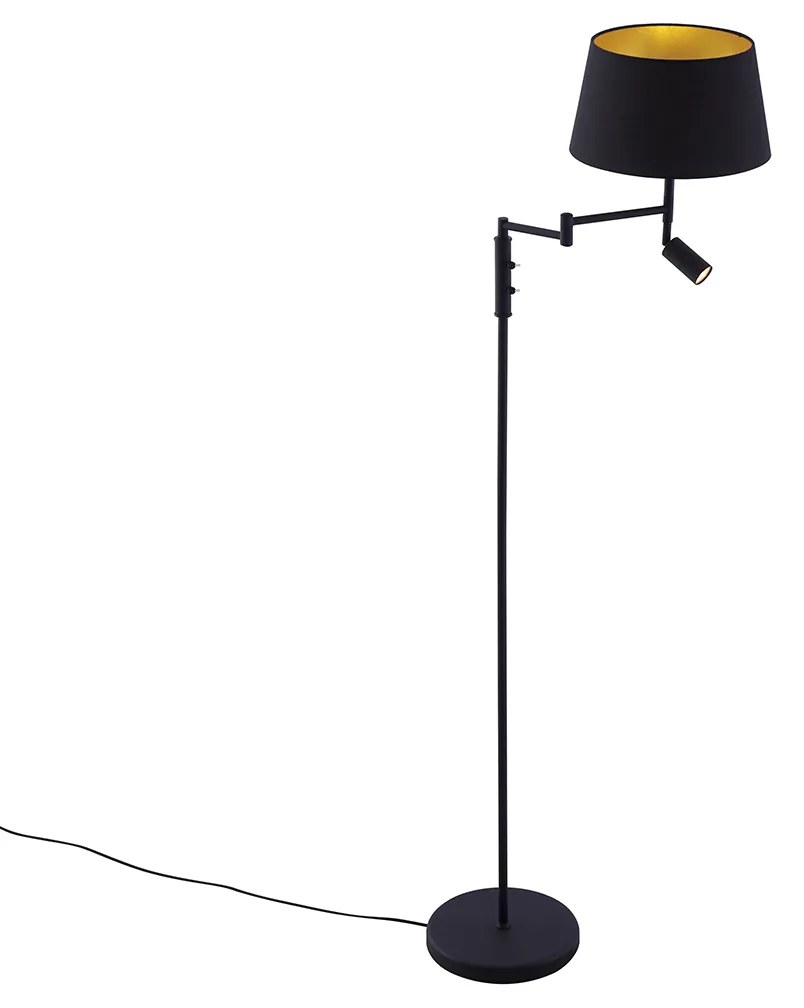 Candeeiro de pé preto com cúpula preta e luz de leitura ajustável - Ladas