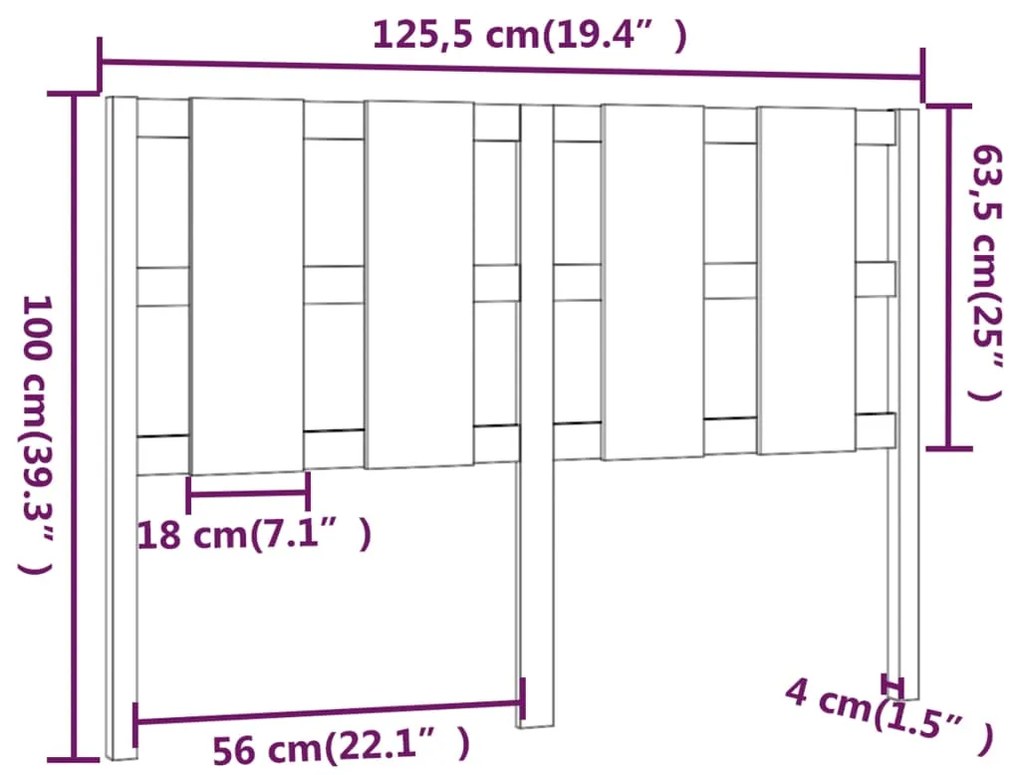 Cabeceira de cama 125,5x4x100 cm pinho maciço cinzento