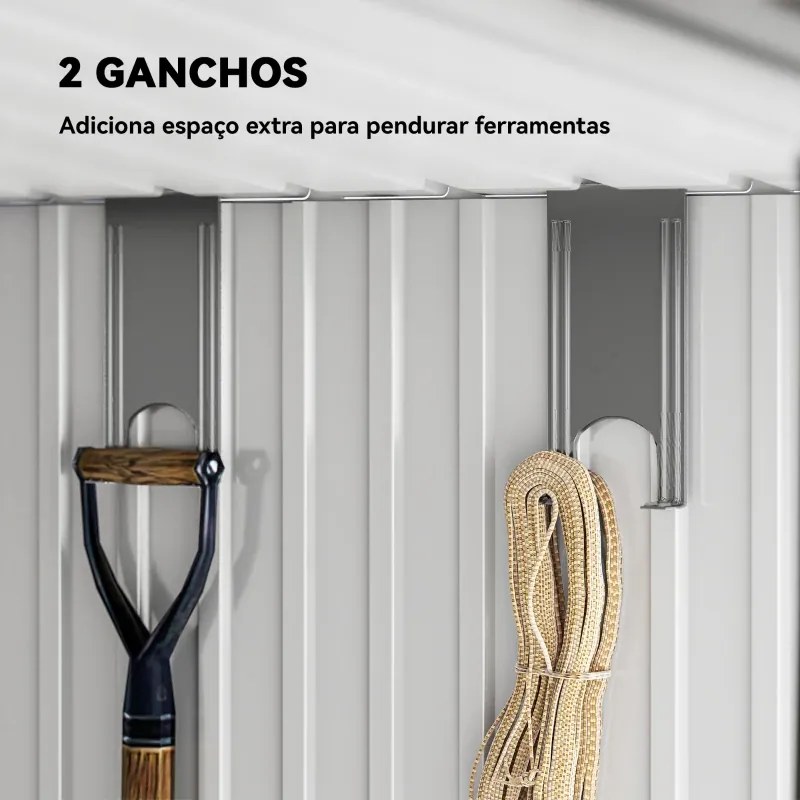 Abrigo de Jardim Exterior 2 m² 195x122x181,5 cm Abrigo Metálico com Base SEM CHÃO 2 Portas de Correr Janelas Cinza Claro