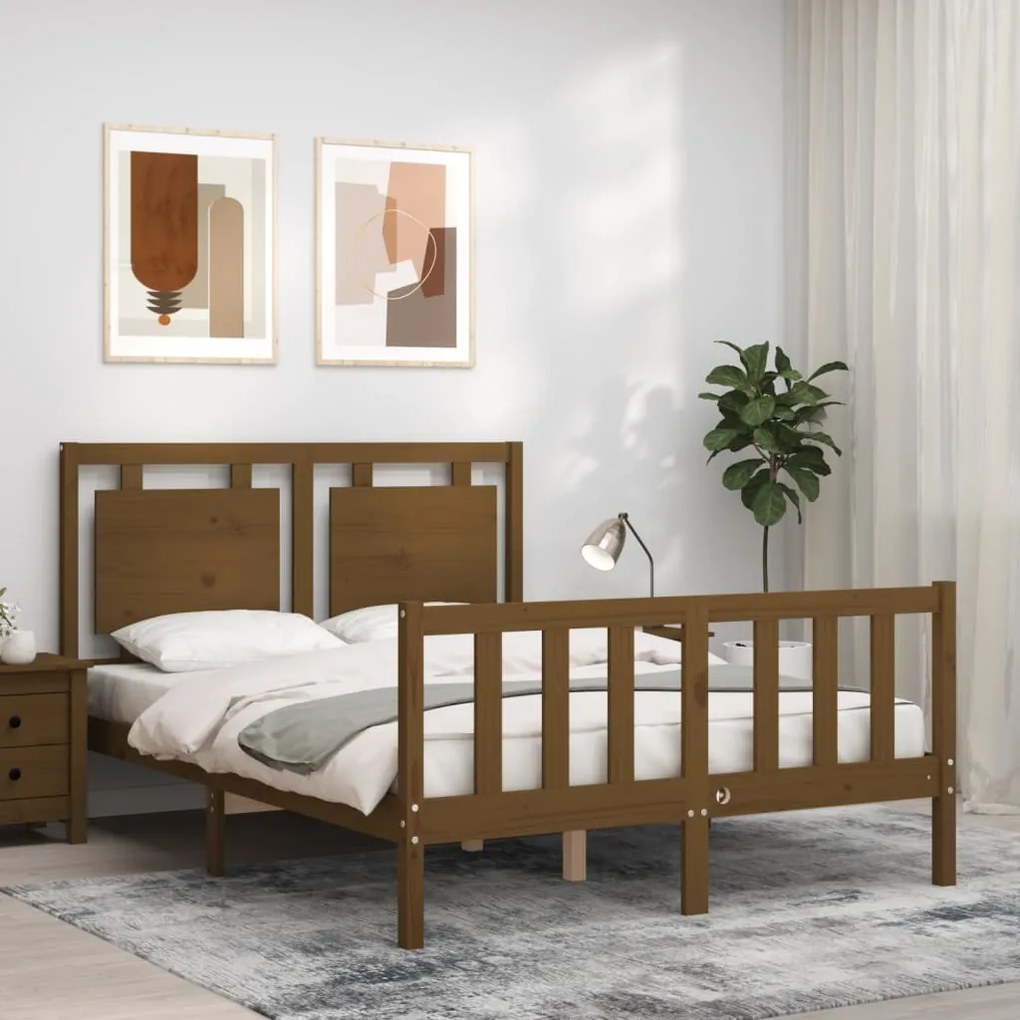 vidaXL Estrutura cama cabeceira 140x190 cm madeira maciça castanho-mel