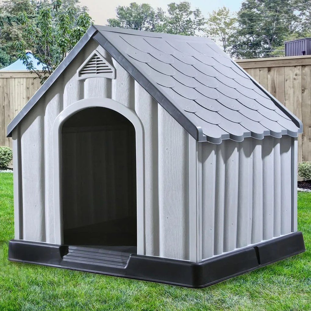 Casota para cão 92x87x91 cm plástico cinzento