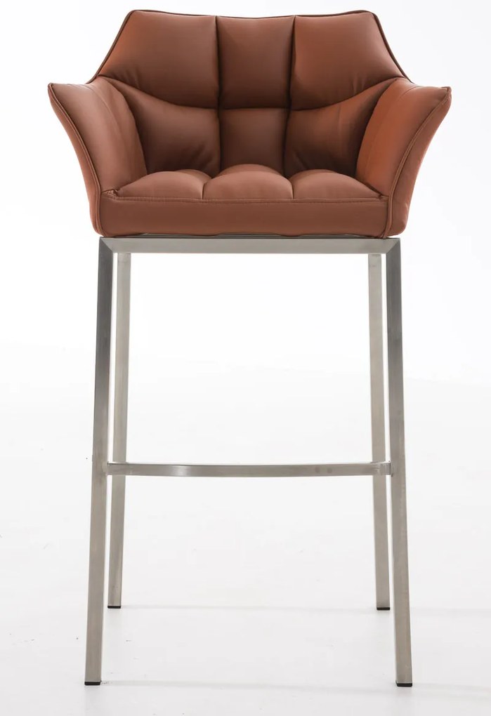 Banco de bar Damaso em couro sintético e com estrutura prateada 64 x 110 x 48 cm Castanho claro