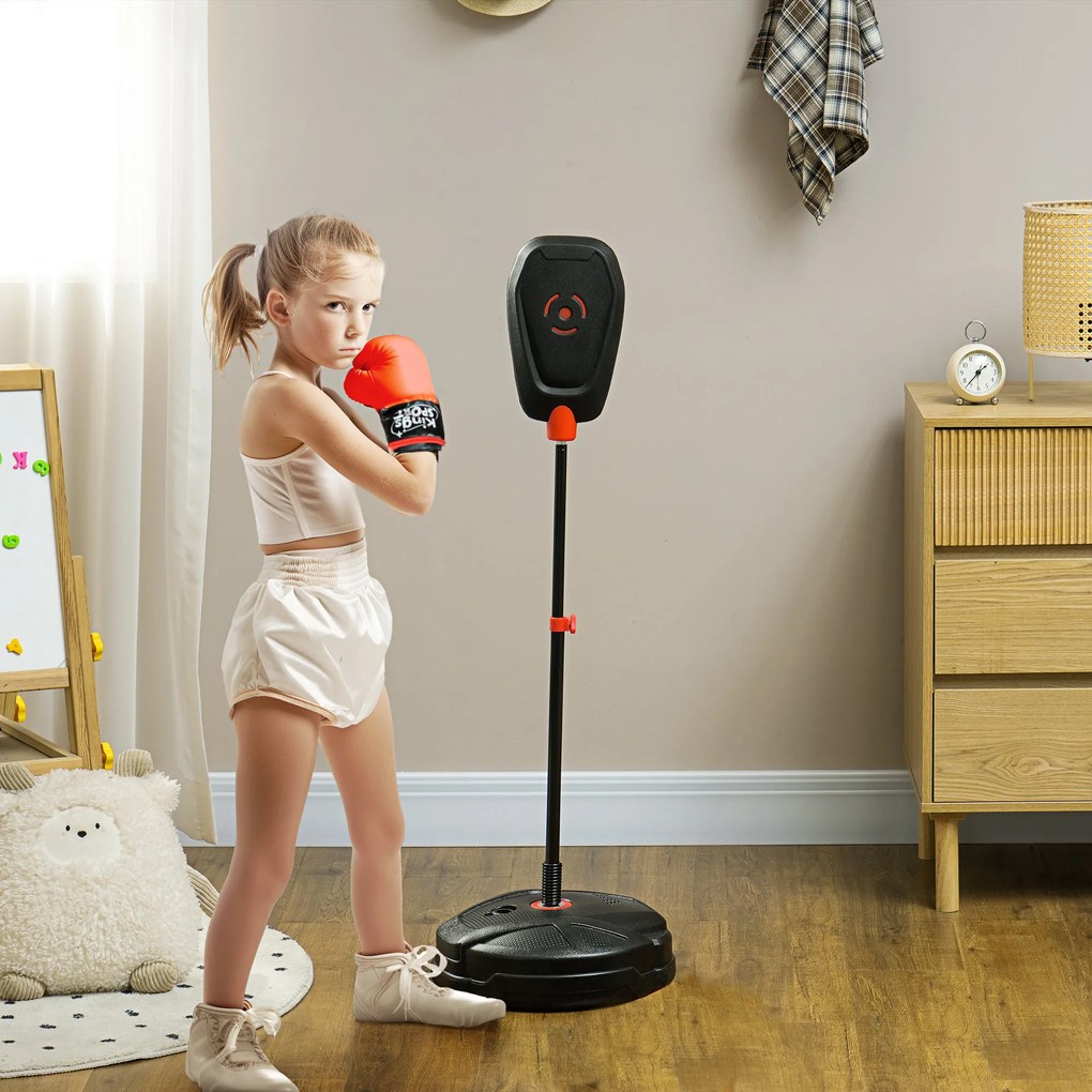 Saco boxe para Crianças acima de 5 anos Kit de Boxe com Luvas de Boxe Altura Ajustável 88-124 cm e Base Preenchível Preto