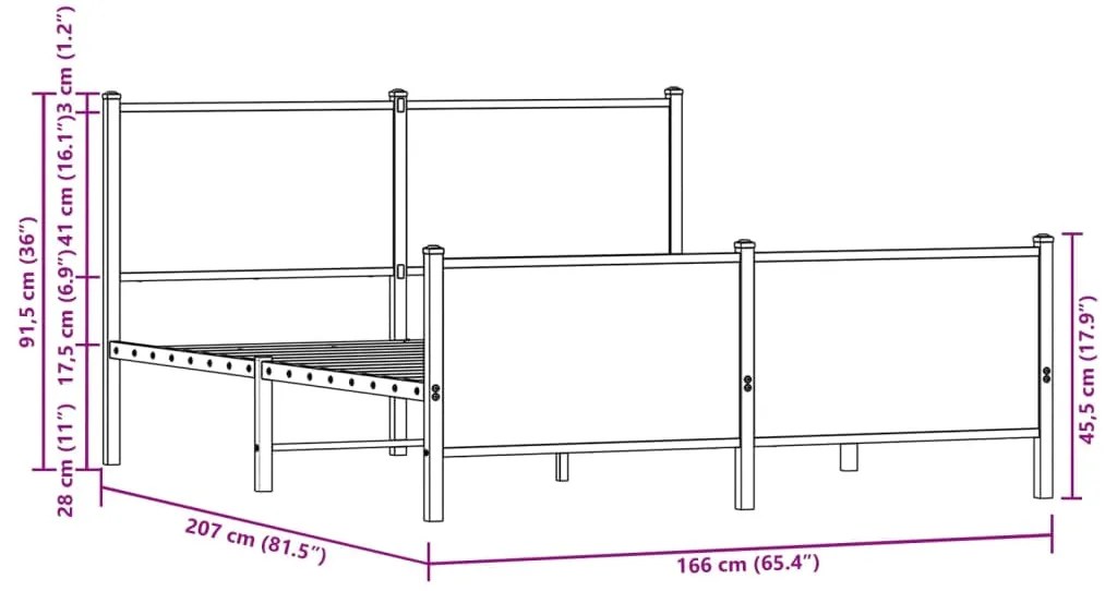 Estrutura de cama sem colchão 160x200cm metal carvalho sonoma