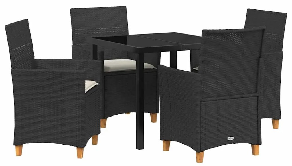 Conjunto de Jantar de Jardim com 5 Peças e Almofadas, Preto, em Rattan