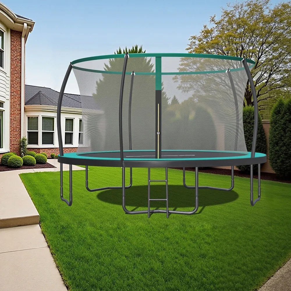 Trampolim de jardim 427,1 cm de diâmetro, com rede de segurança, cobertura para as bordas Preto-verde escuro
