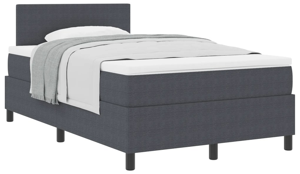 Cama Box Spring com Colchão Cinza Escuro 120x200 cm Tecido de Corduroy