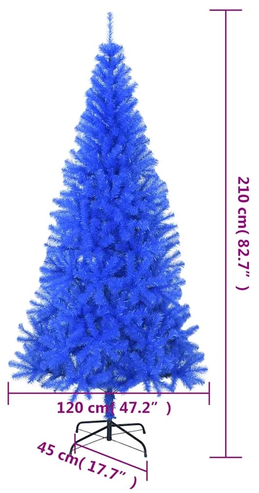 Árvore de Natal artificial com suporte 210 cm PVC azul