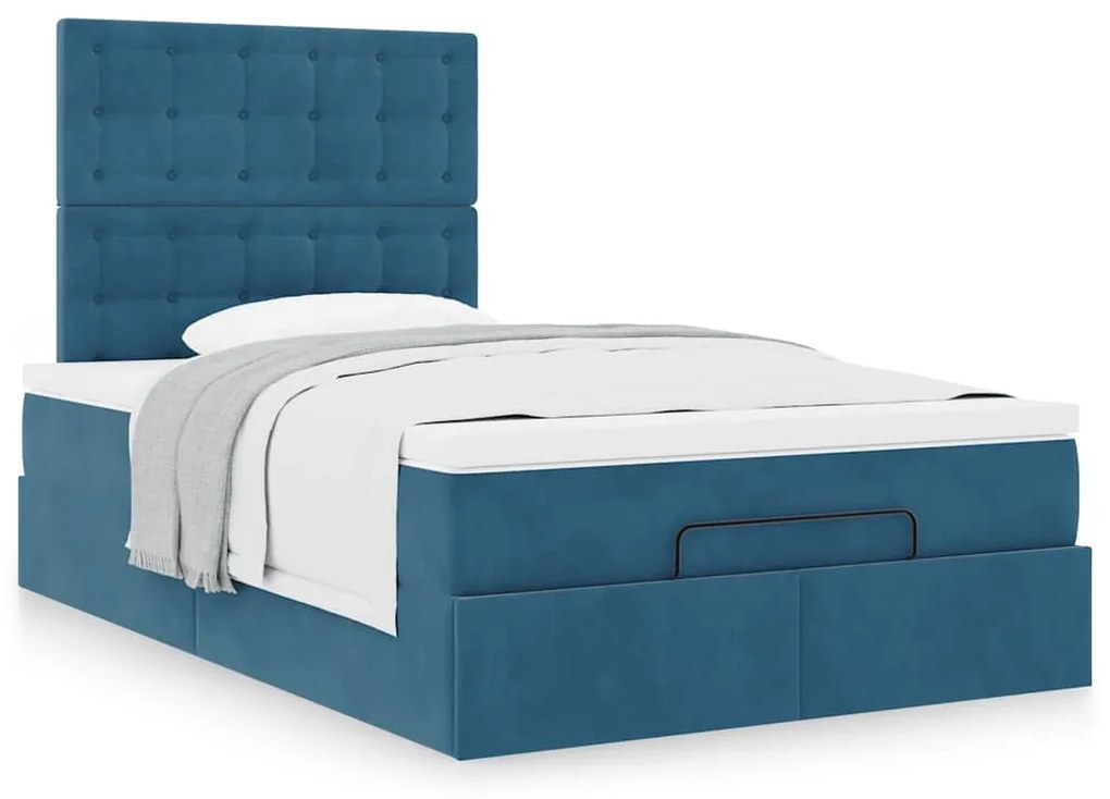 Estrutura de cama otomana com colchões azul escuro Veludo