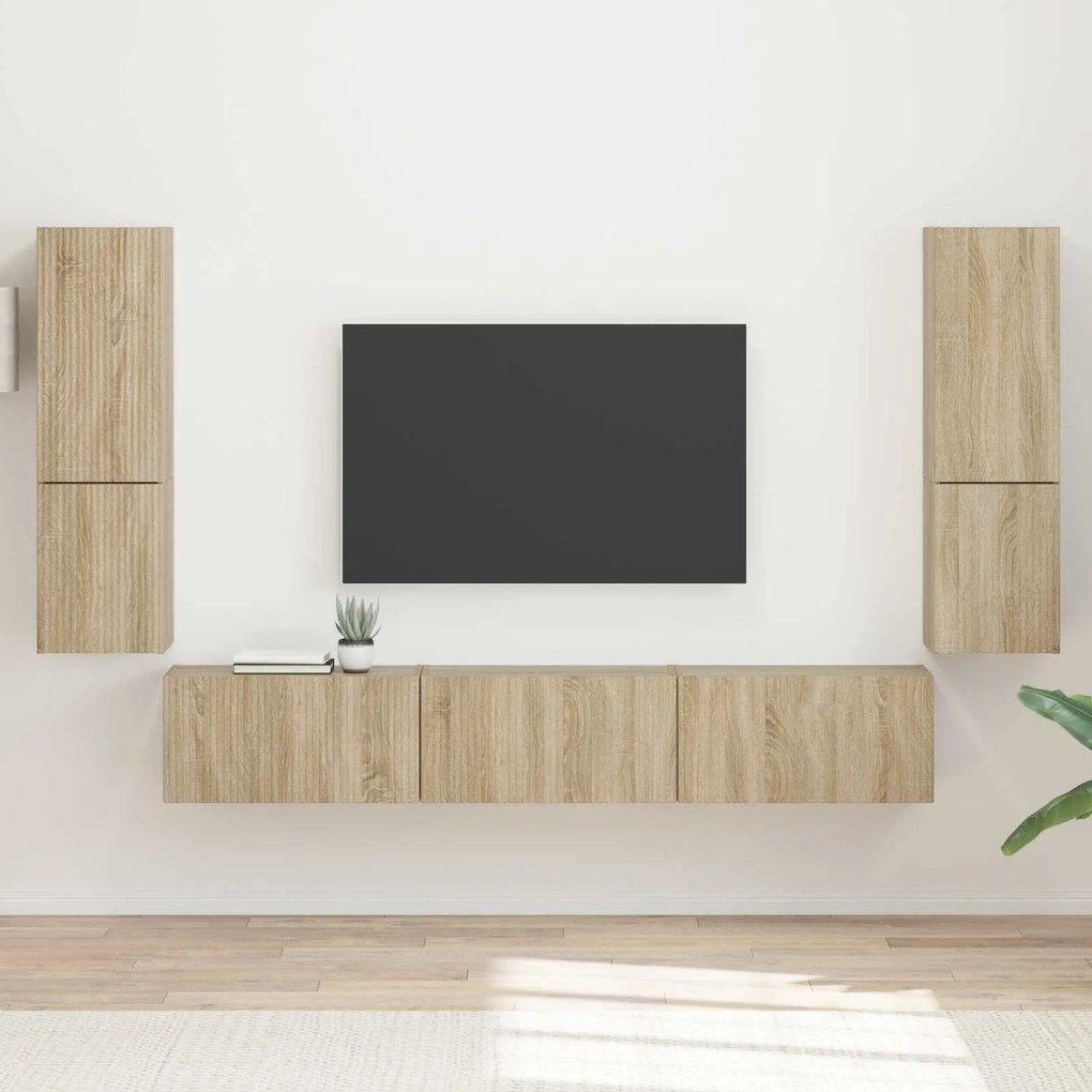 vidaXL Conjunto de móvel de TV Montado na parede 4 pcs Carvalho Sonoma