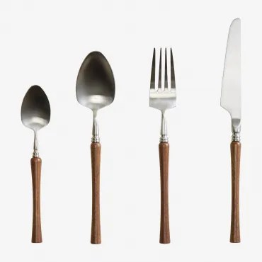 Conjunto De Talheres De 16 Peças Em Aço Inoxidável E Madeira De Acácia Relida Castanho Acácia - Sklum