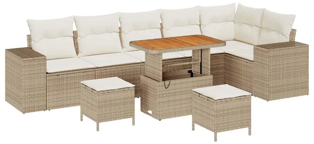 Conjunto de Sofá para Jardim de 9 Peças com Almofadas Bege Rattan Poli