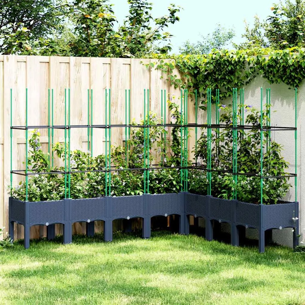 Vaso/floreira de jardim c/ treliça 200x160x142,5 cm PP cinzento azul