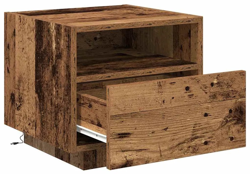 Camas de cabeceira vidaXL com luzes LED 2 pcs Madeira antiga 40x39x37