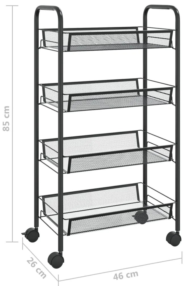 Carrinho de cozinha com 4 prateleiras ferro 46x26x85 cm preto