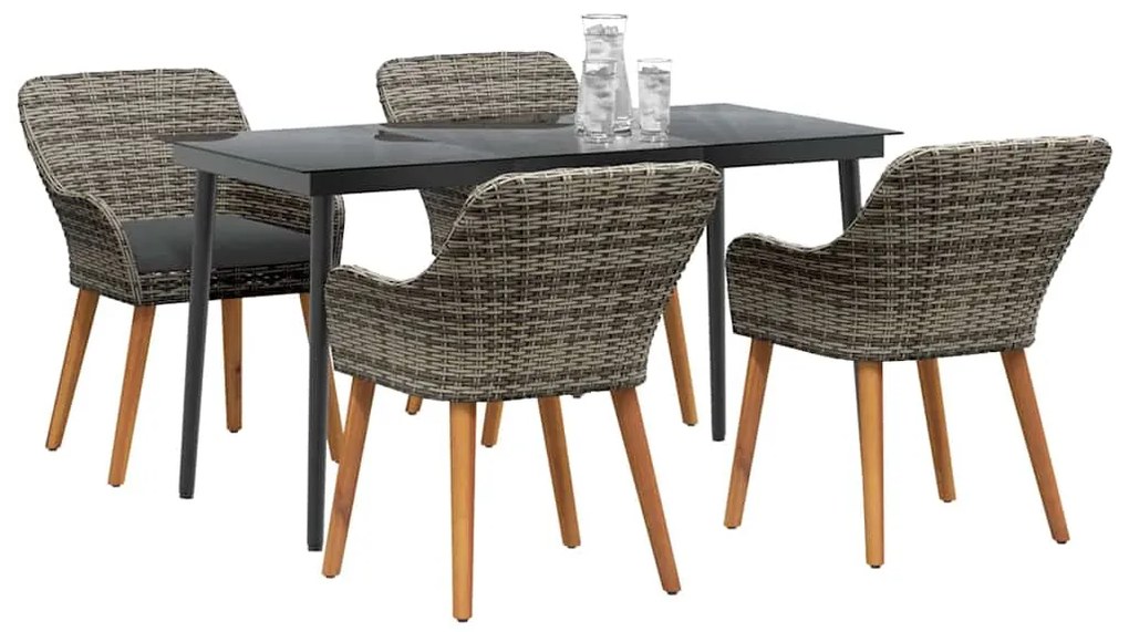 Conjunto de Jantar para Jardim com 5 Peças em Cinza com Rattan Sintéti