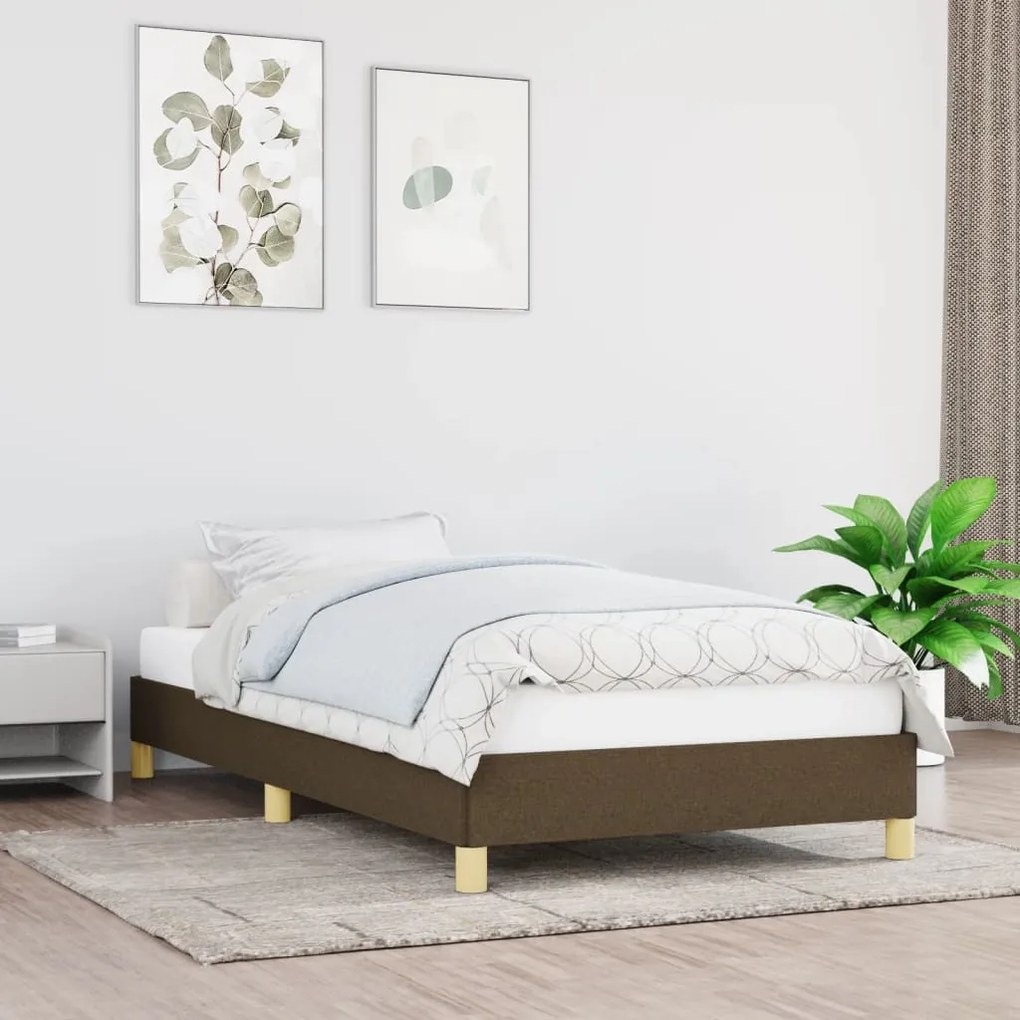 Estrutura de cama sem colchão 90x190 cm tecido castanho-escuro
