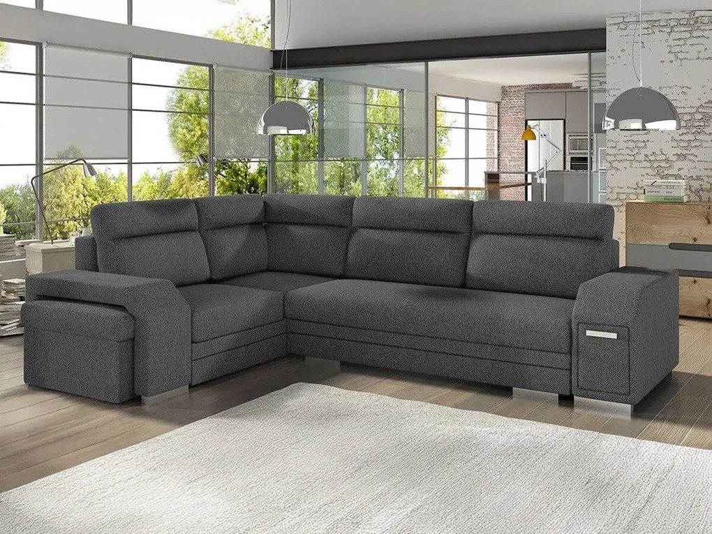 Sofá de canto Kingsport 101, Cama com arrumação, 305x205x90cm, 209 kg, Pernas: Plástico