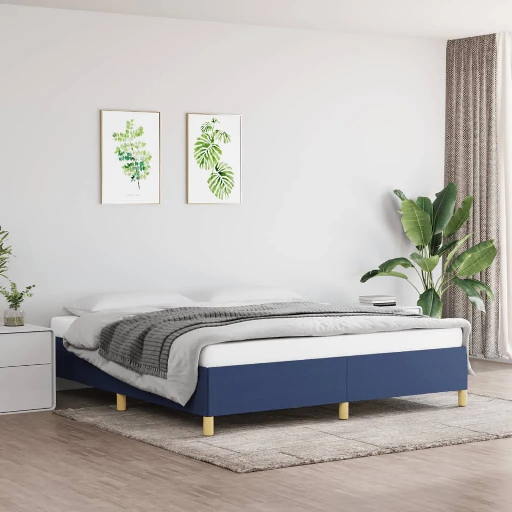 vidaXL Estrutura de cama com molas 160x200 cm tecido azul