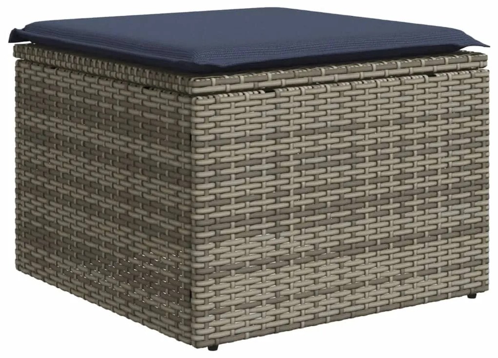 8 pcs conjunto sofás p/ jardim c/ almofadões vime PE cinzento