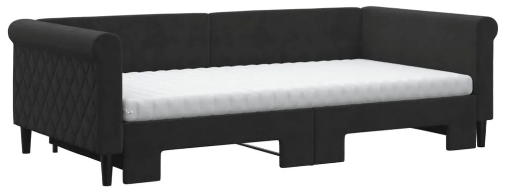 Sofá-cama com gavetão e colchões 100x200 cm veludo preto