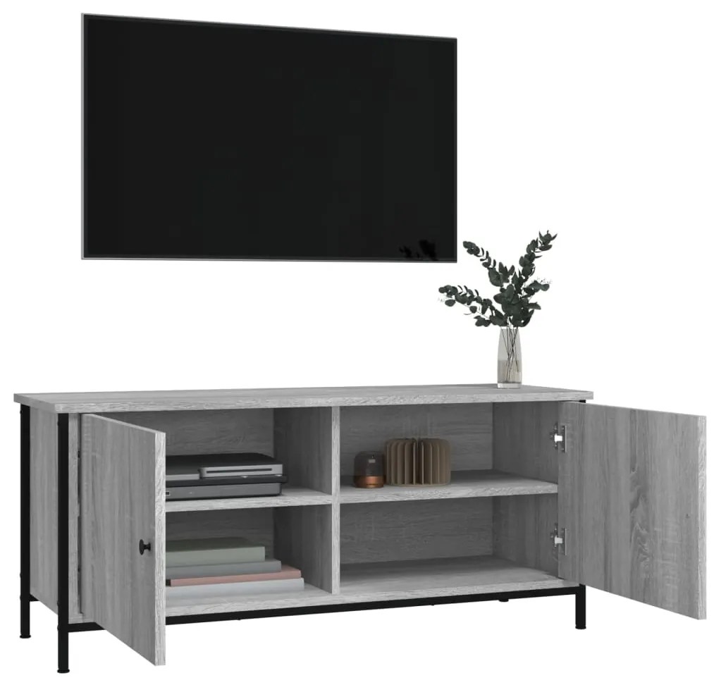 Móvel TV c/ portas 102x35x45 cm deriv. madeira cinzento sonoma
