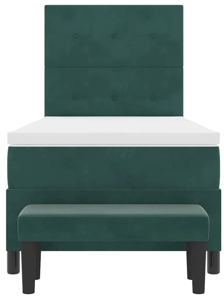 Cama Box Spring com Colchão &amp; Banco Verde Escura 90x200 cm Veludo