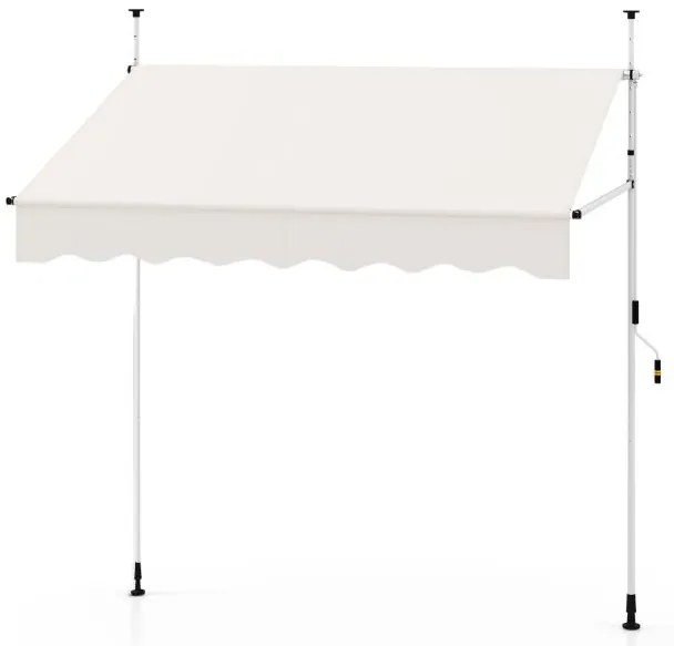 Toldo retrátil manual 2 m x 3 m Toldo exterior com altura ajustável Manivela e sem perfuração para janela Porta Terraço Branco